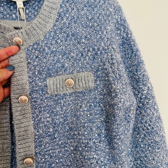 Maje Light Blue Tweed Sequin Cardigan Jacket Size 2 NWT - Picture 6 of 14